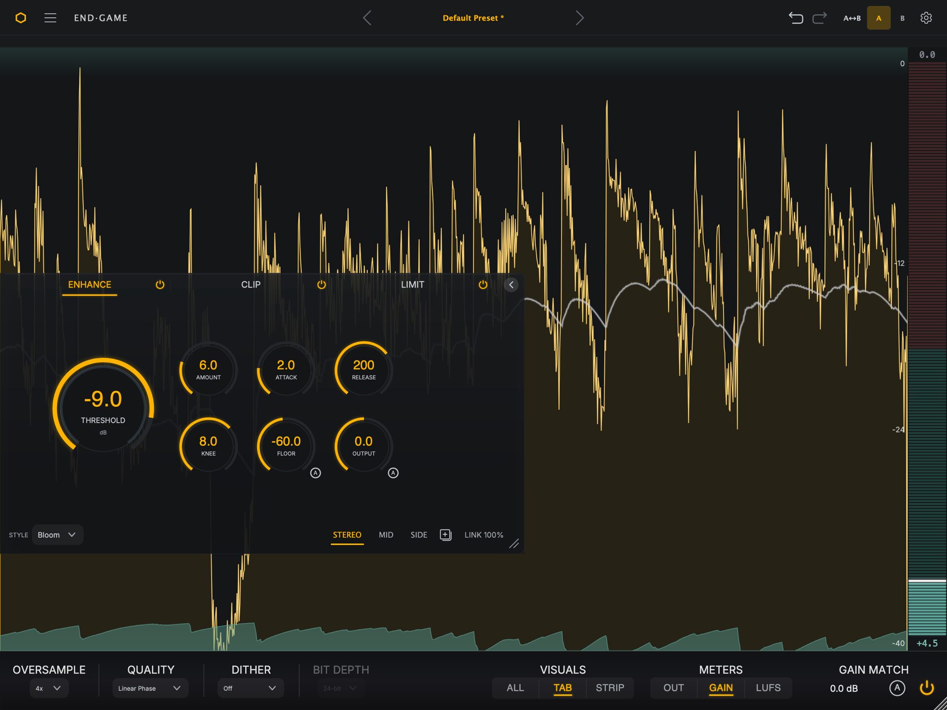 End Game Enhance stage using the Detail voicing, with multiband enhancement on a busy mix